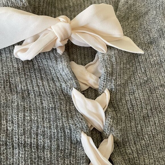 Sezane Sweater Super Kid Mohair Baby Alpaca Gray Lace Up Back Coquette Small - Picture 12 of 14